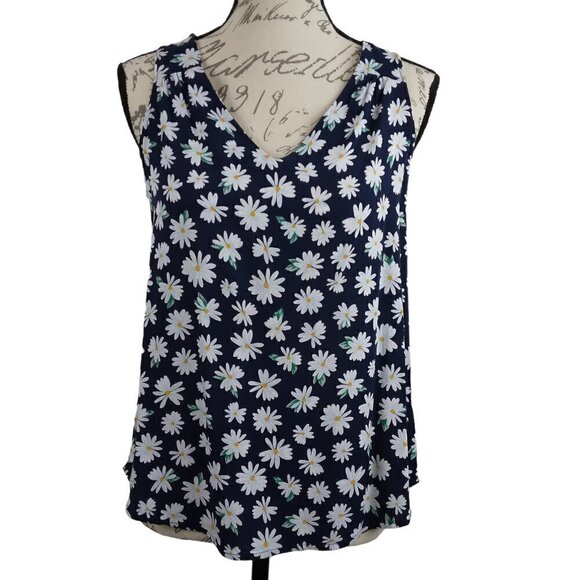 Old Navy | Sleeveless V-Neck Daisy Top Navy Pull On | Size S - Picture 1 of 5